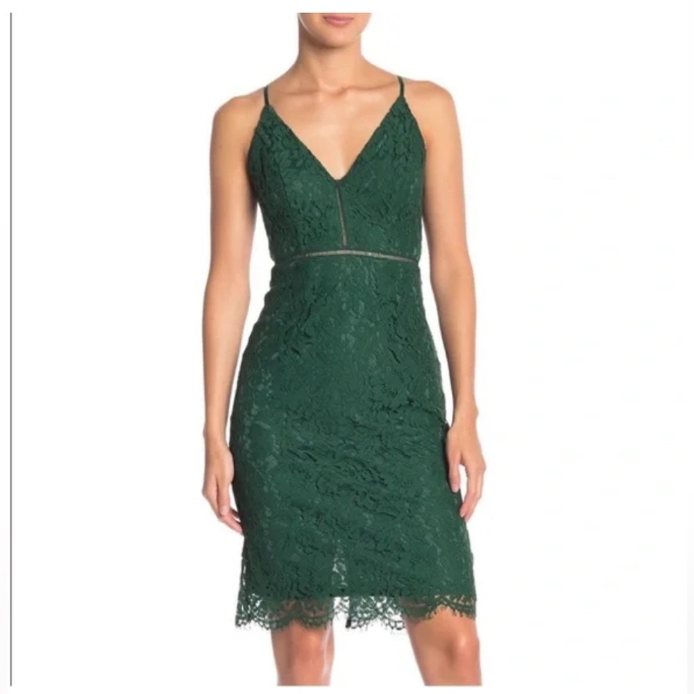 Astr Green Sheath Dress V-Neck Sleeveless Cocktail